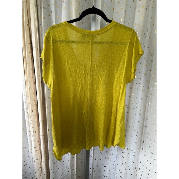 Tahari Women's 100% Linen Semi Sheer Yellow V Neck Hi-Lo Hem T-Shirt Blouse XL - Picture 3 of 5